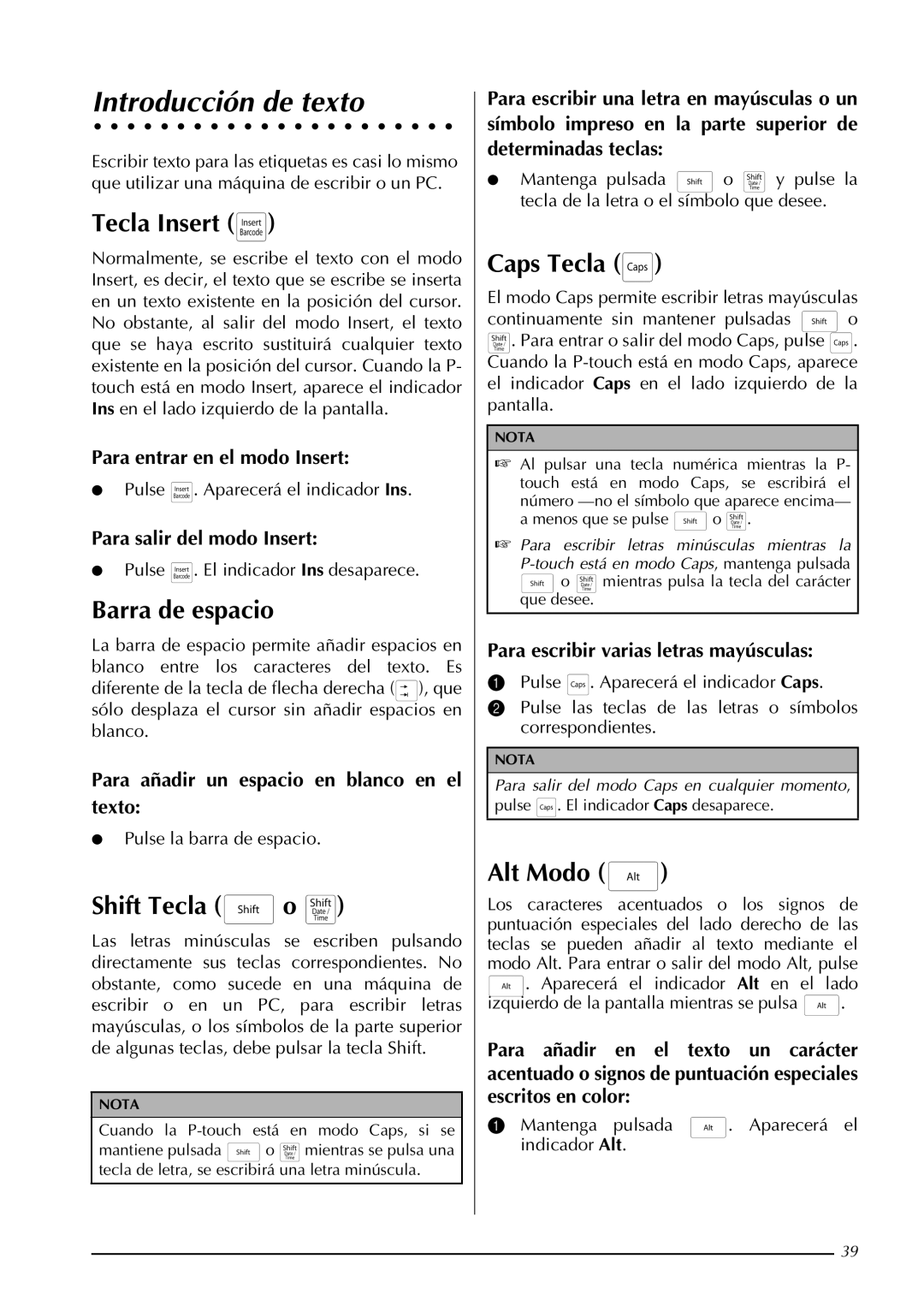 Brother PT-9600, PT-3600 manual Introducción de texto 