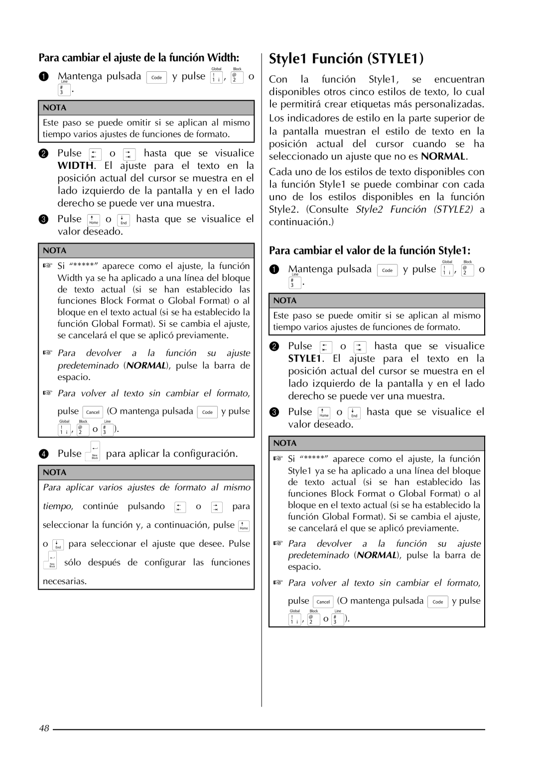 Brother PT-3600, PT-9600 manual Style1 Función STYLE1, Para cambiar el valor de la función Style1 