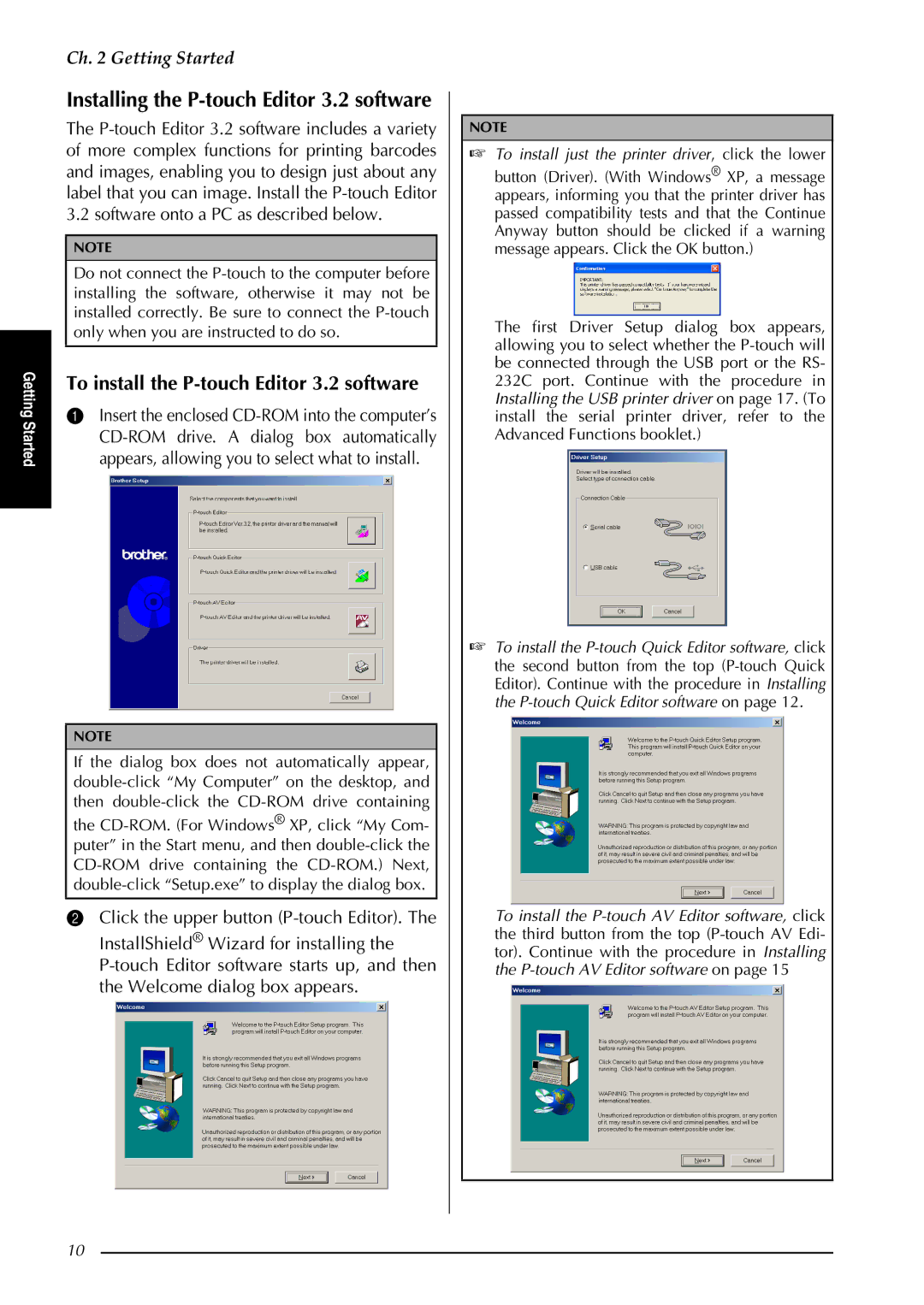 Brother PT-3600, PT-9600 manual Installing the P-touch Editor 3.2 software, To install the P-touch Editor 3.2 software 