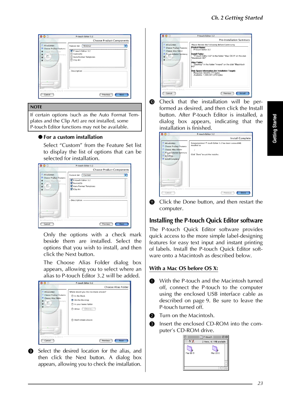 Brother PT-9600, PT-3600 manual Installing the P-touch Quick Editor software 