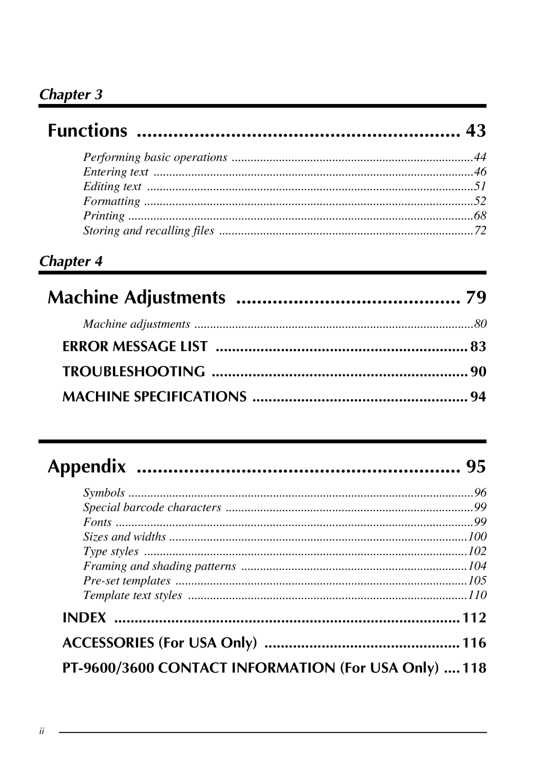 Brother PT-3600, PT-9600 manual Machine Adjustments 