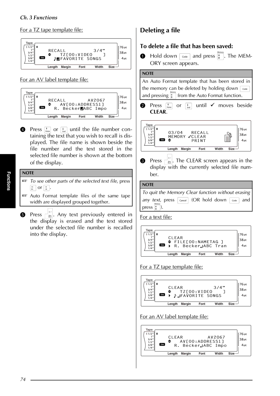 Brother PT-3600, PT-9600 manual Deleting a file, To delete a file that has been saved 