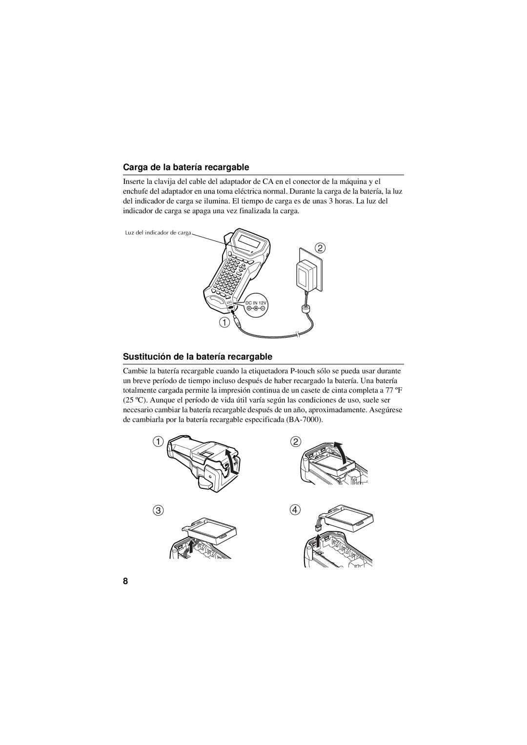 Brother PT-7500, PT-7600 manual Carga de la batería recargable, Sustitución de la batería recargable 