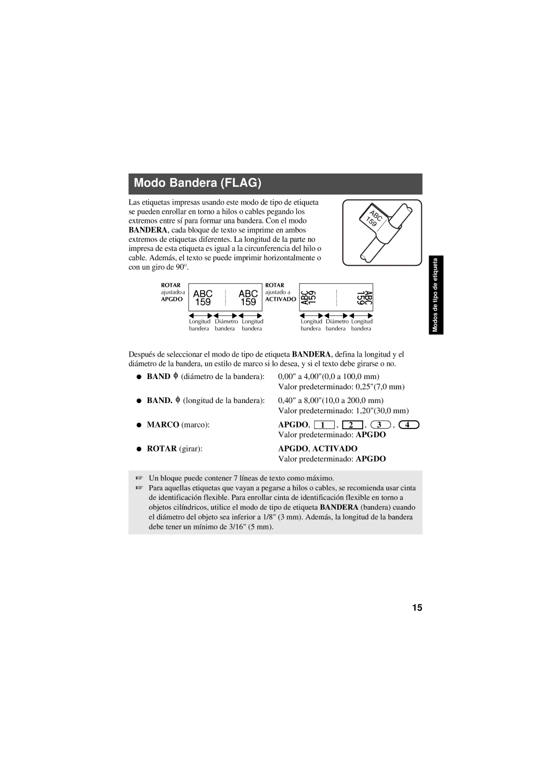 Brother PT-7600, PT-7500 manual Modo Bandera Flag 