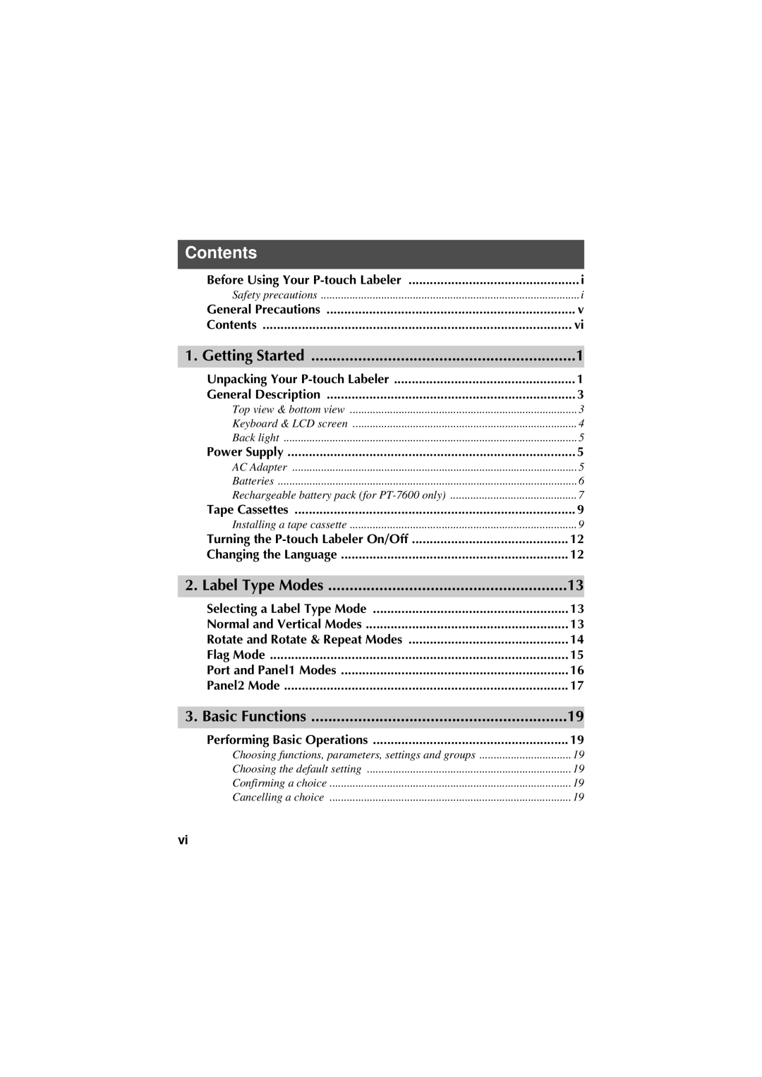 Brother PT-7500, PT-7600 manual Contents 