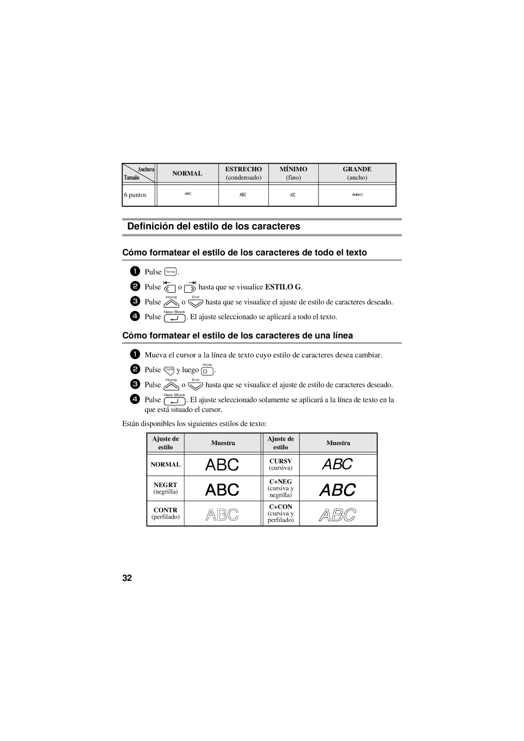 Brother PT-7500 manual Definición del estilo de los caracteres, Cómo formatear el estilo de los caracteres de todo el texto 