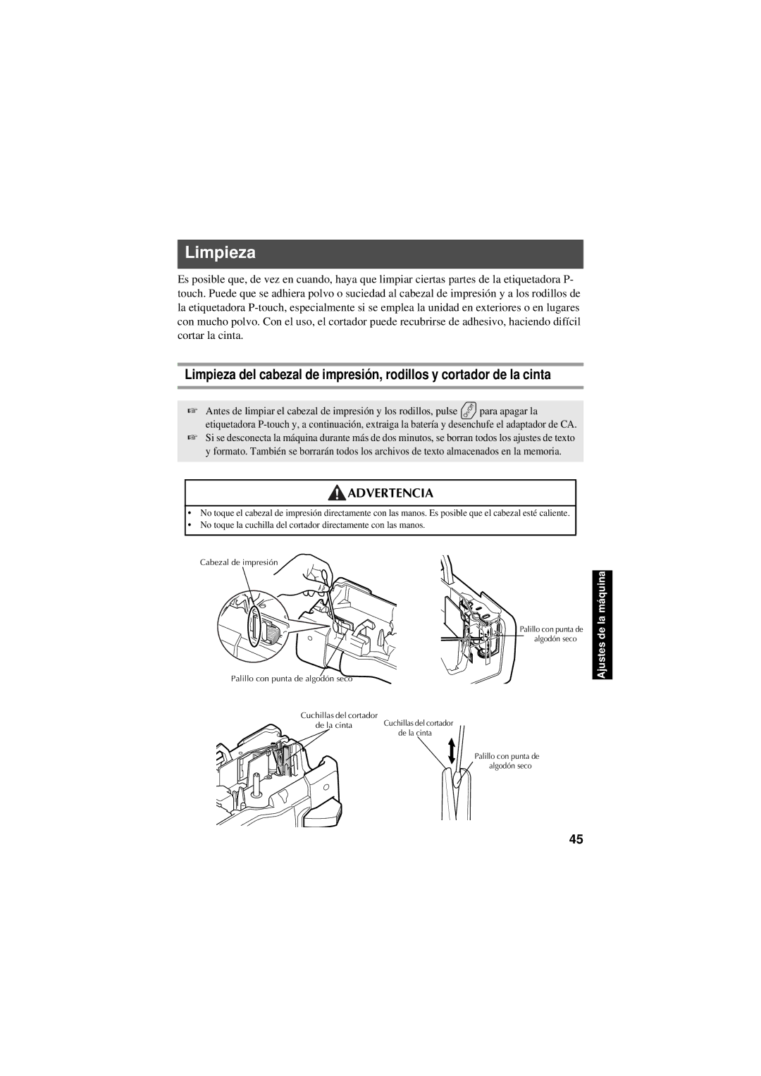 Brother PT-7600, PT-7500 manual Limpieza 