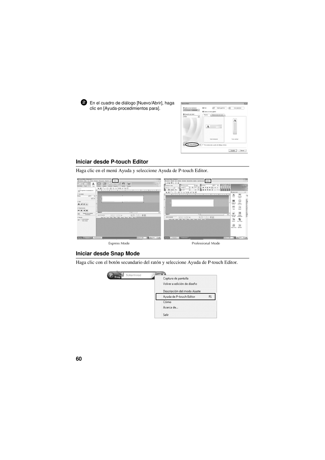 Brother PT-7500, PT-7600 manual Iniciar desde P-touch Editor, Iniciar desde Snap Mode 