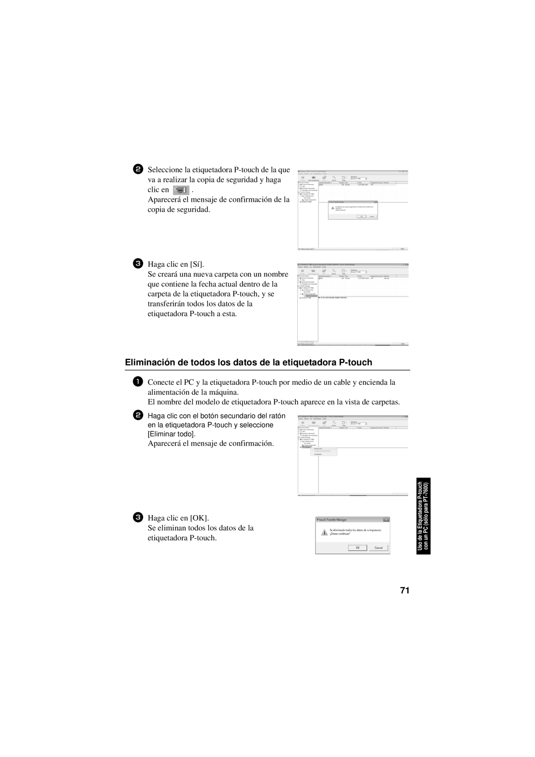 Brother PT-7600, PT-7500 manual Eliminación de todos los datos de la etiquetadora P-touch 