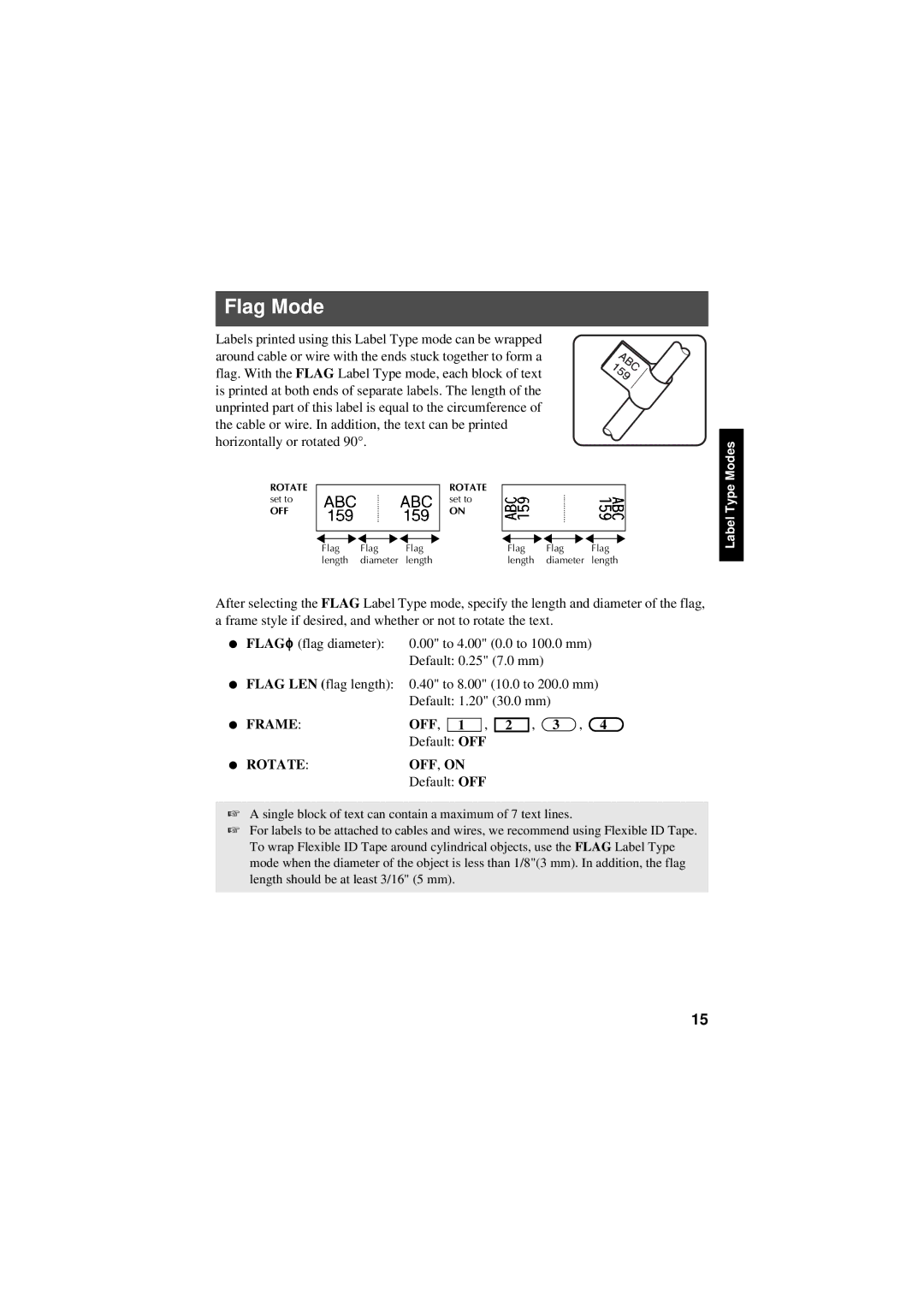 Brother PT-7600, PT-7500 manual Flag Mode, Modes 