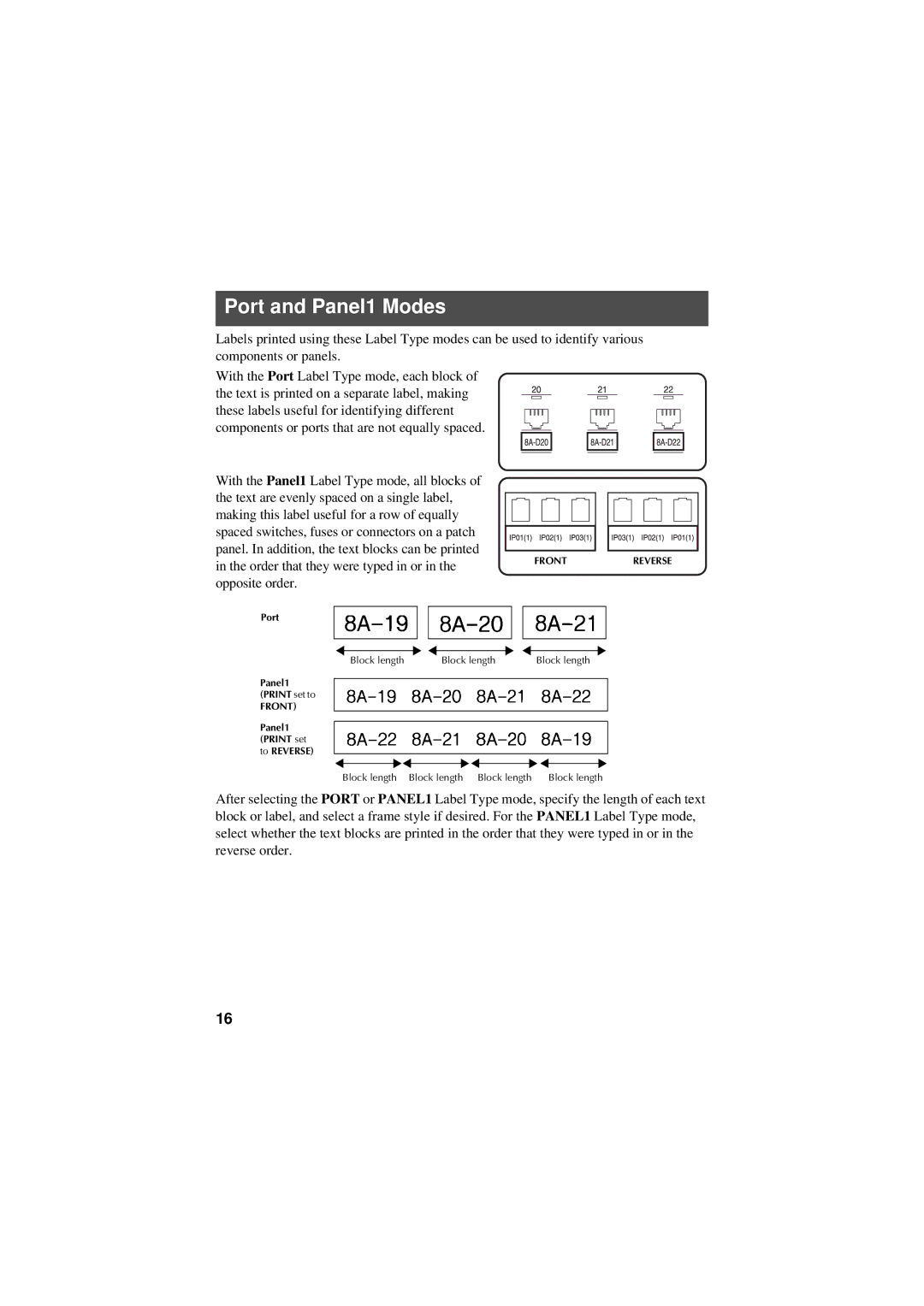 Brother PT-7500, PT-7600 manual Port and Panel1 Modes 