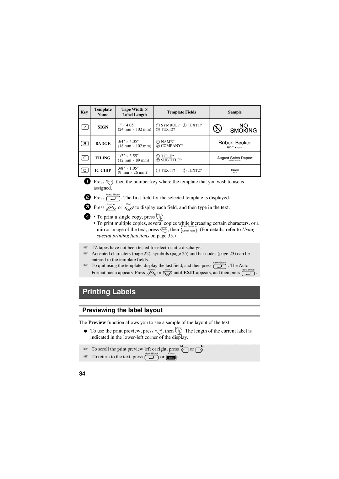 Brother PT-7500, PT-7600 manual Printing Labels, Previewing the label layout 