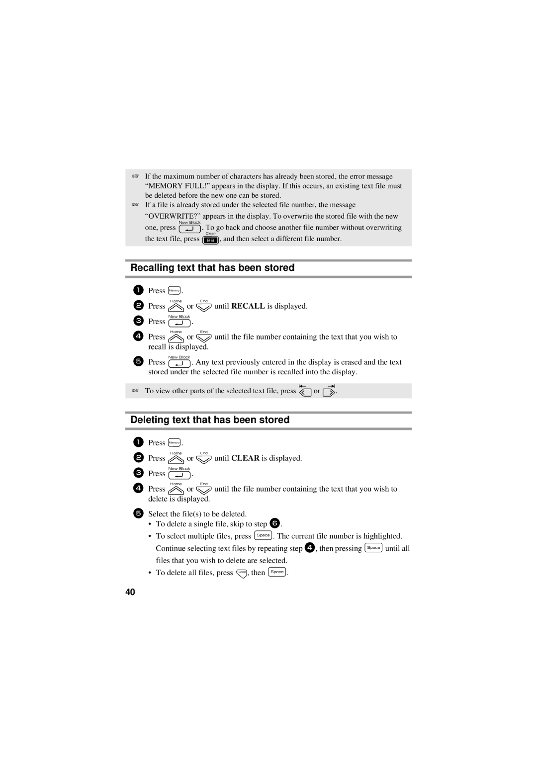 Brother PT-7500, PT-7600 manual Recalling text that has been stored, Deleting text that has been stored 