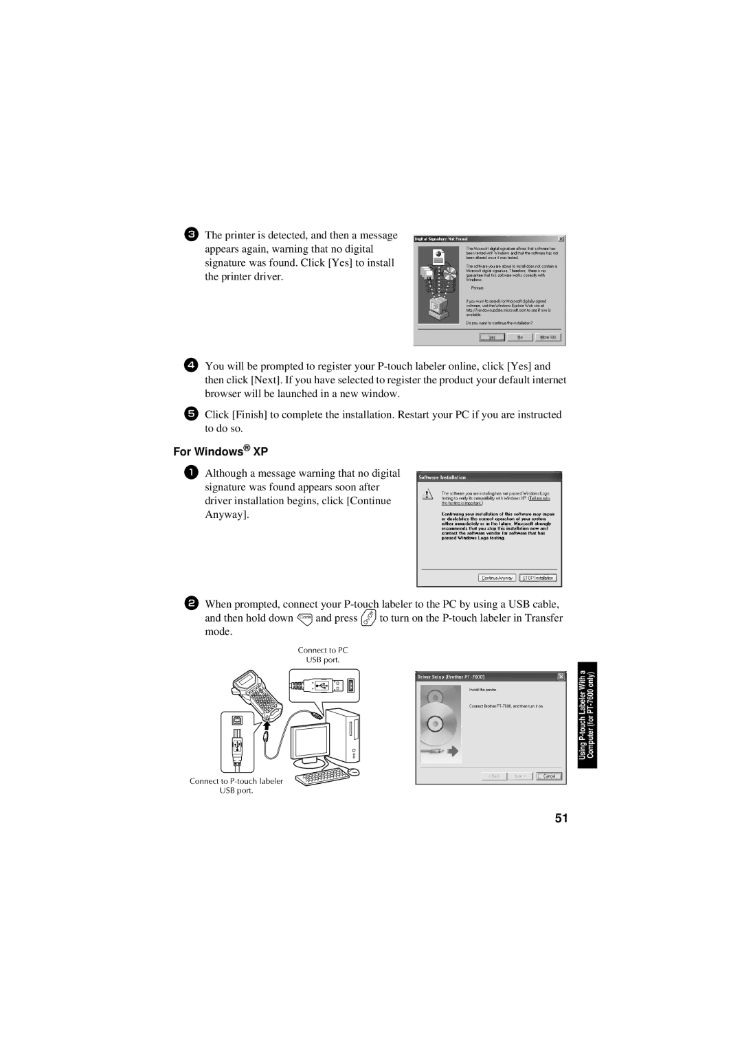 Brother PT-7600, PT-7500 manual For Windows XP 