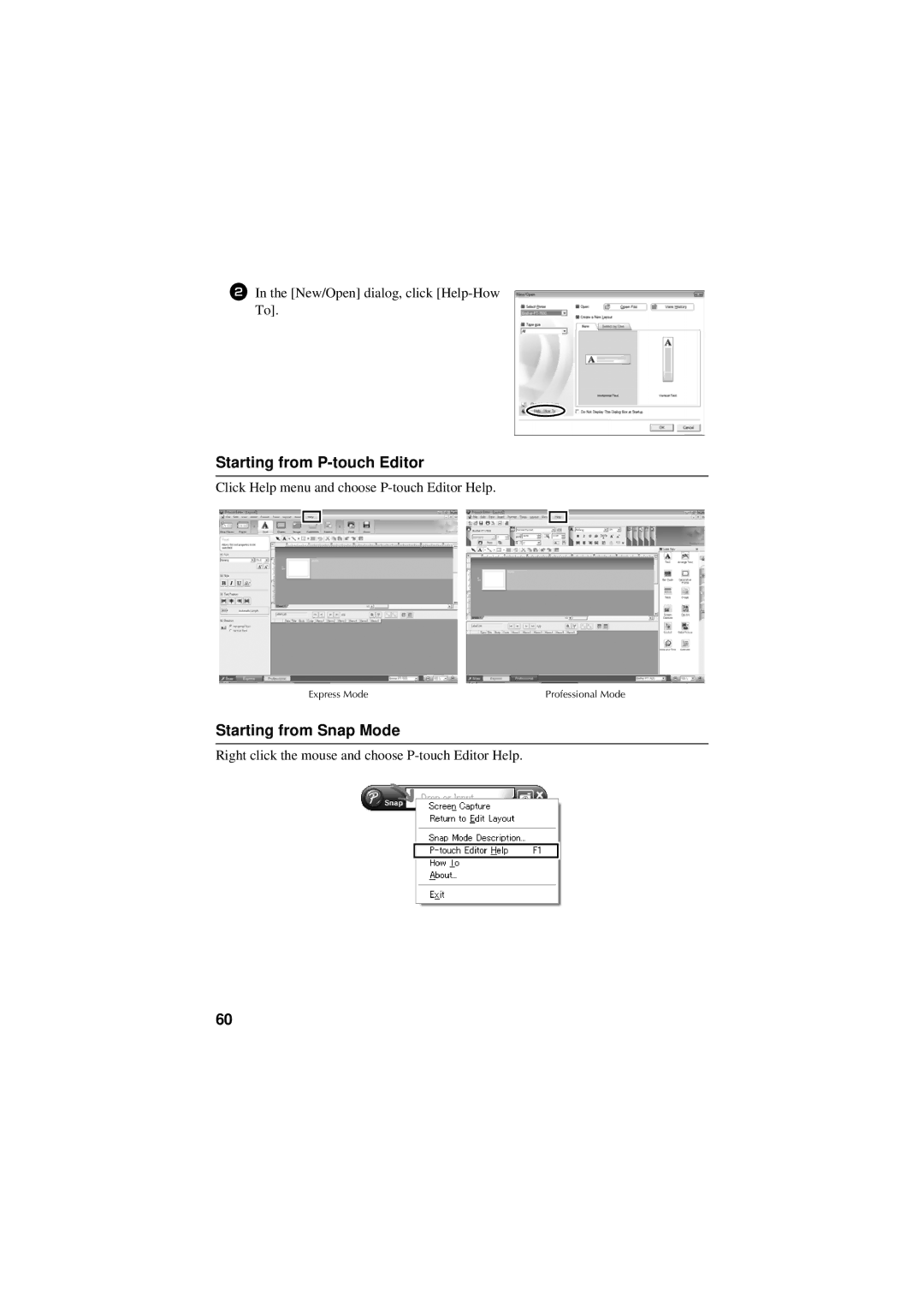 Brother PT-7500, PT-7600 manual Starting from P-touch Editor, Starting from Snap Mode 