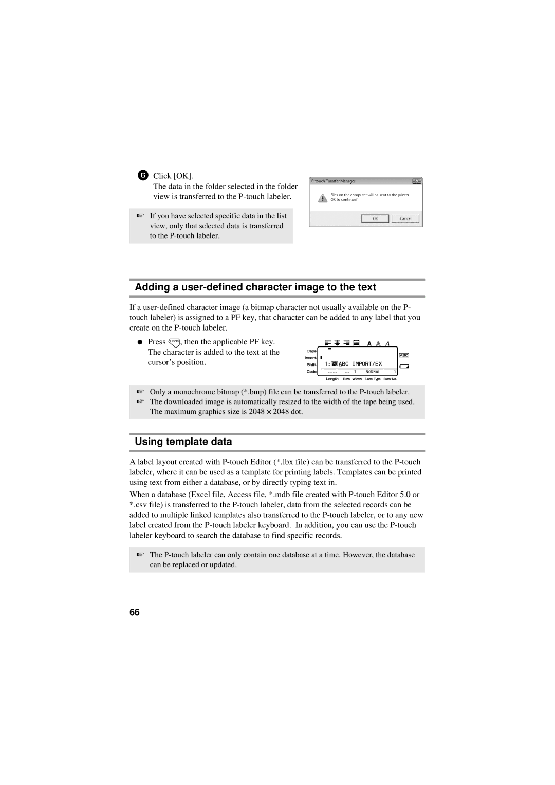 Brother PT-7500, PT-7600 manual Adding a user-defined character image to the text, Using template data 