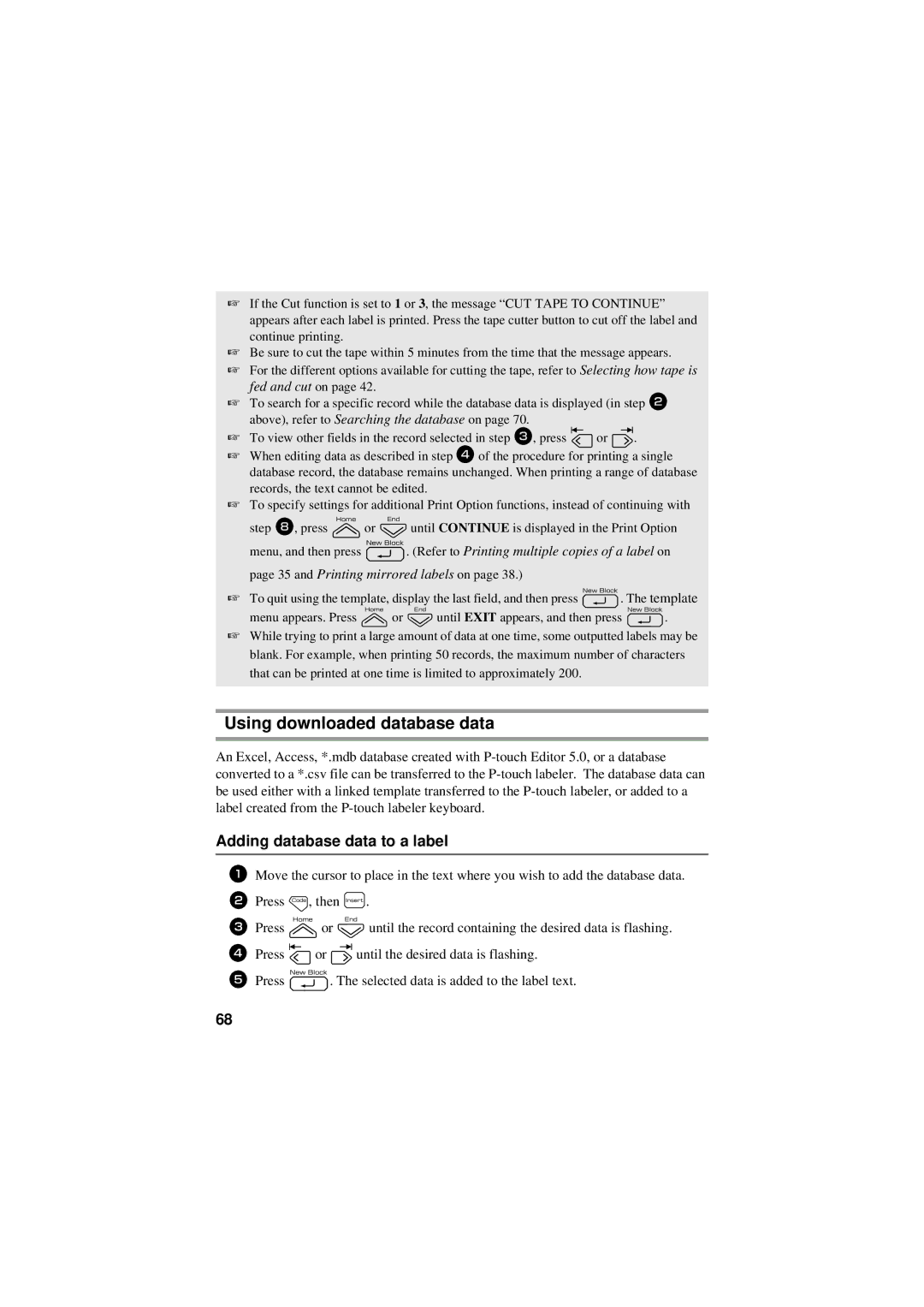 Brother PT-7500, PT-7600 manual Using downloaded database data, Adding database data to a label 