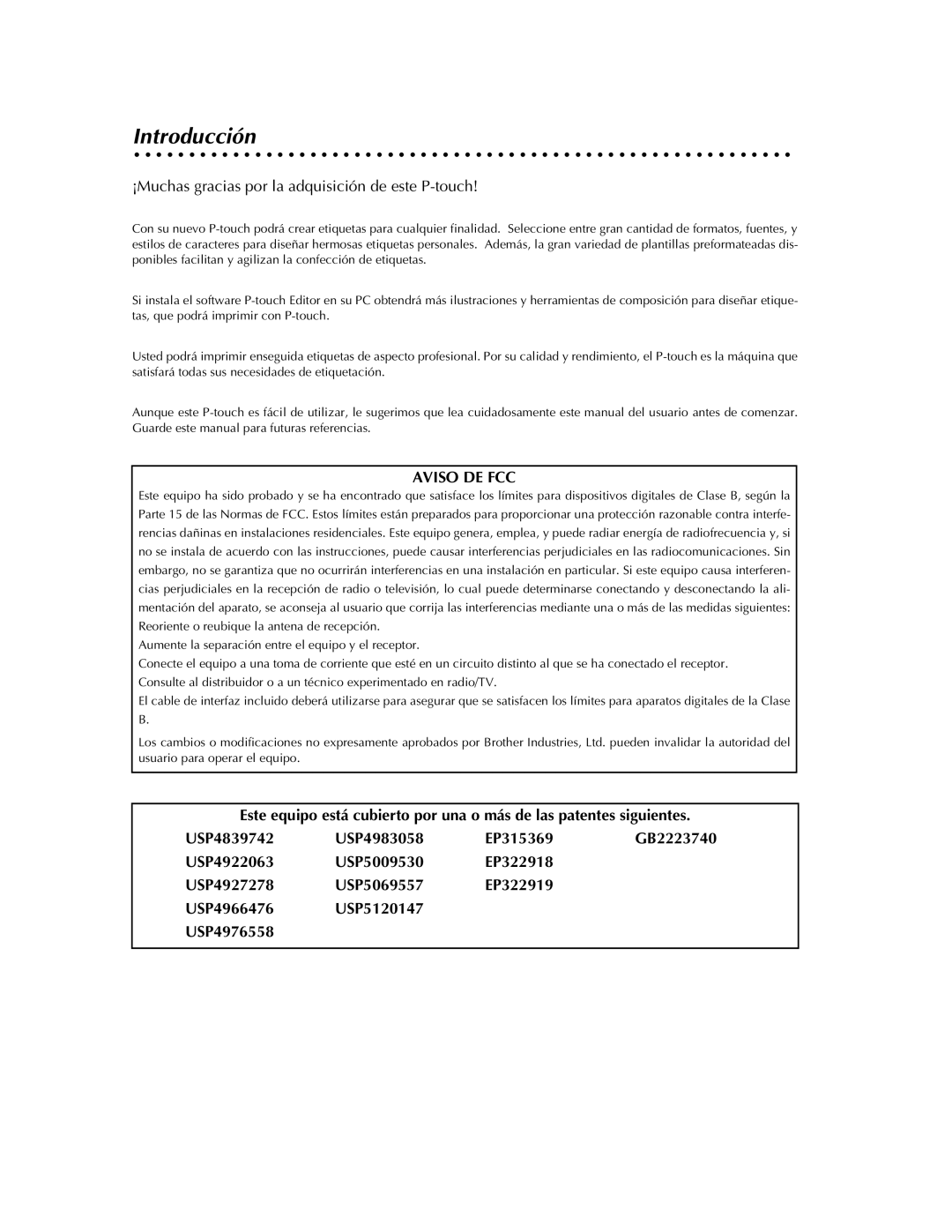 Brother PT-9400 manual Introducción, ¡Muchas gracias por la adquisición de este P-touch, Aviso DE FCC 