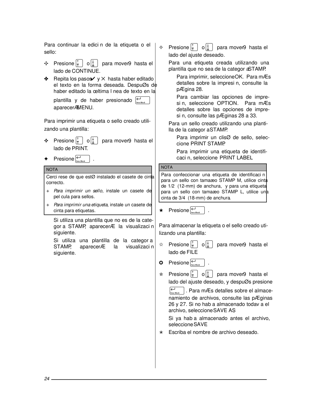 Brother PT-9400 manual Para continuar la edición de la etiqueta o el sello, Presione New Block 