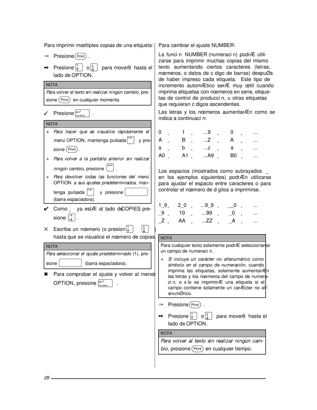 Brother PT-9400 manual Para cambiar el ajuste Number 