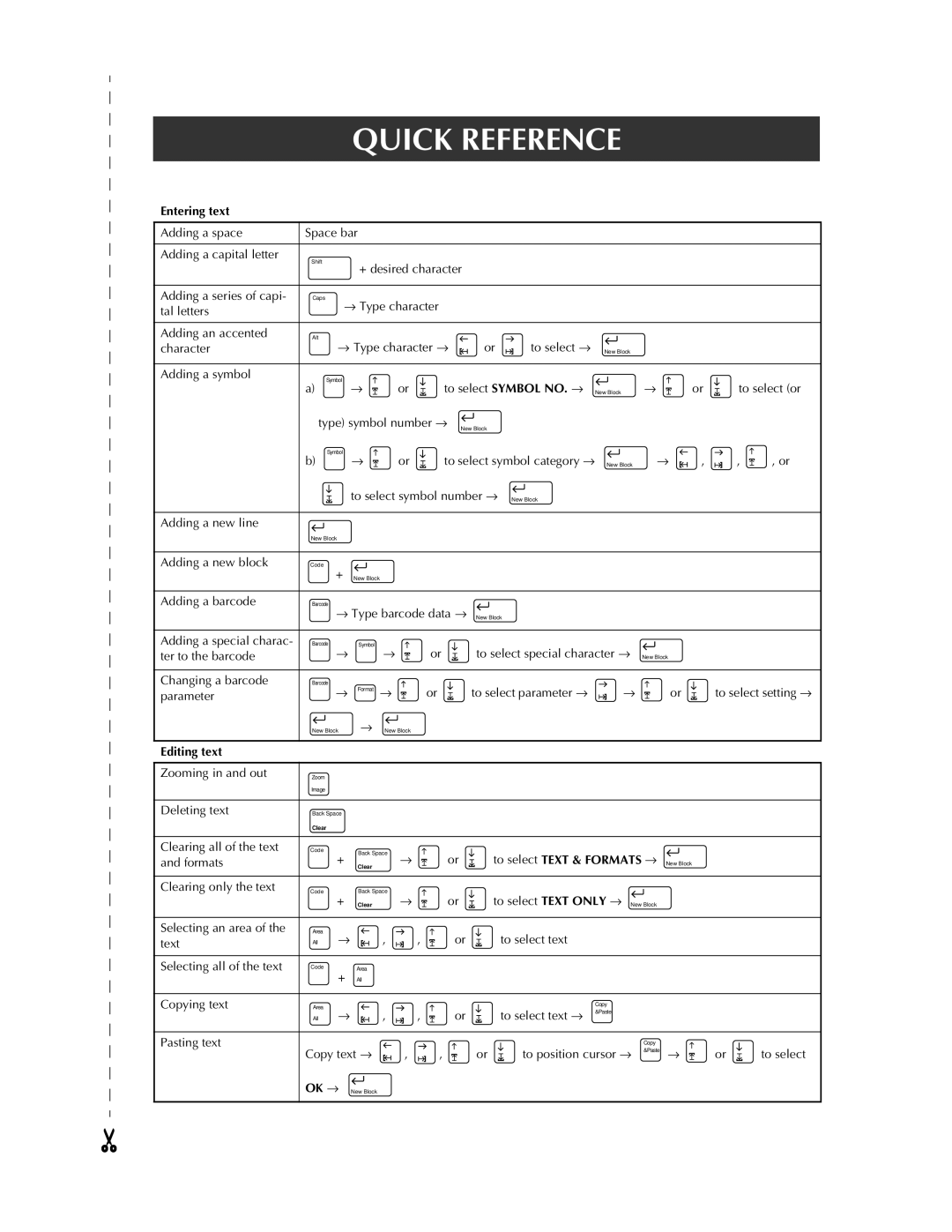 Brother PT-9400 manual Quick Reference 