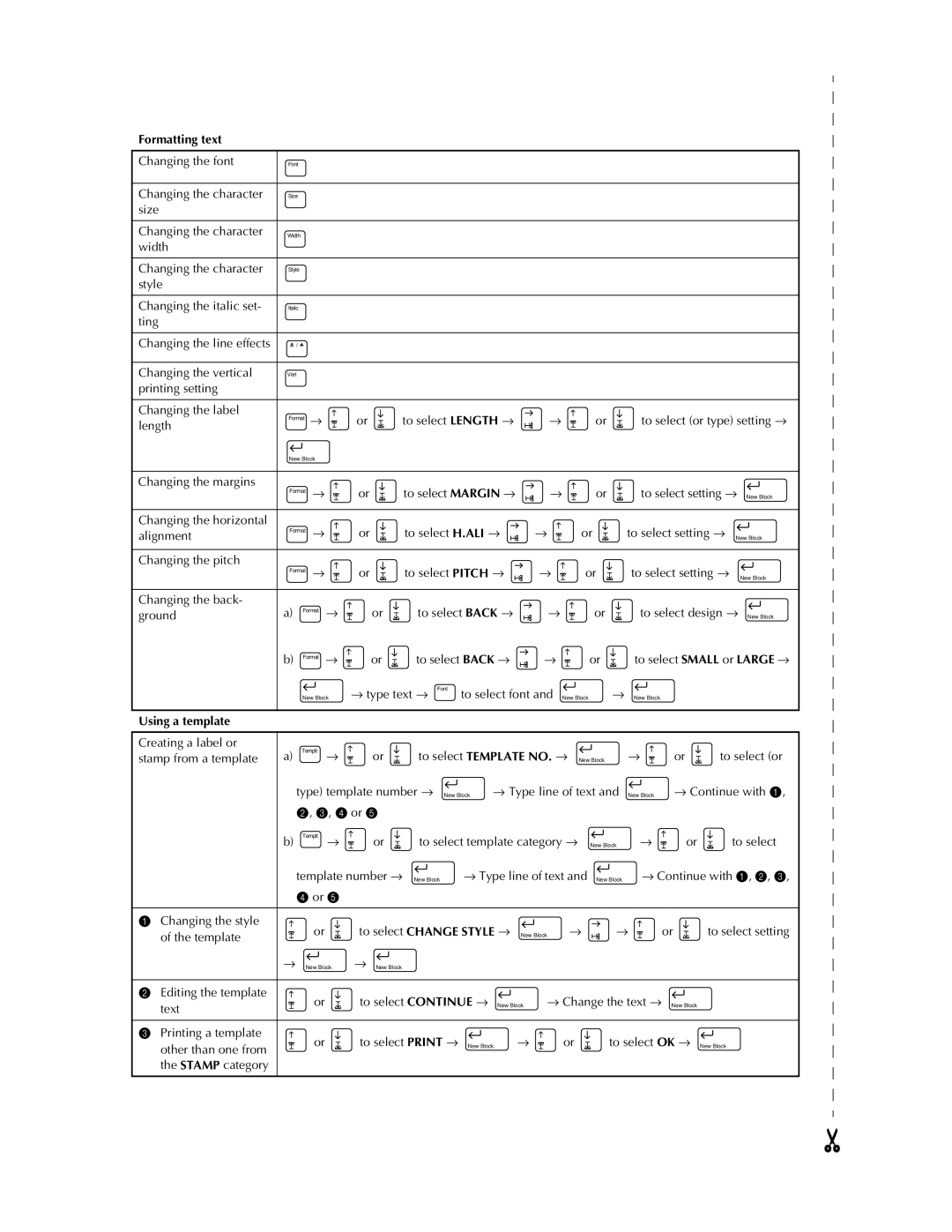 Brother PT-9400 manual Using a template 