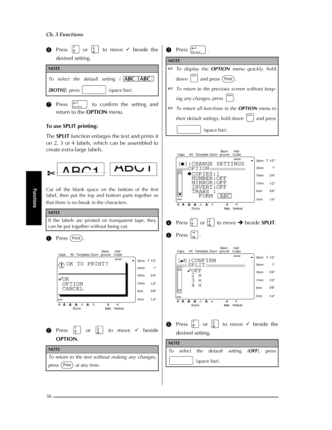 Brother PT-9400 manual To use Split printing, Press or to move Î beside Split 