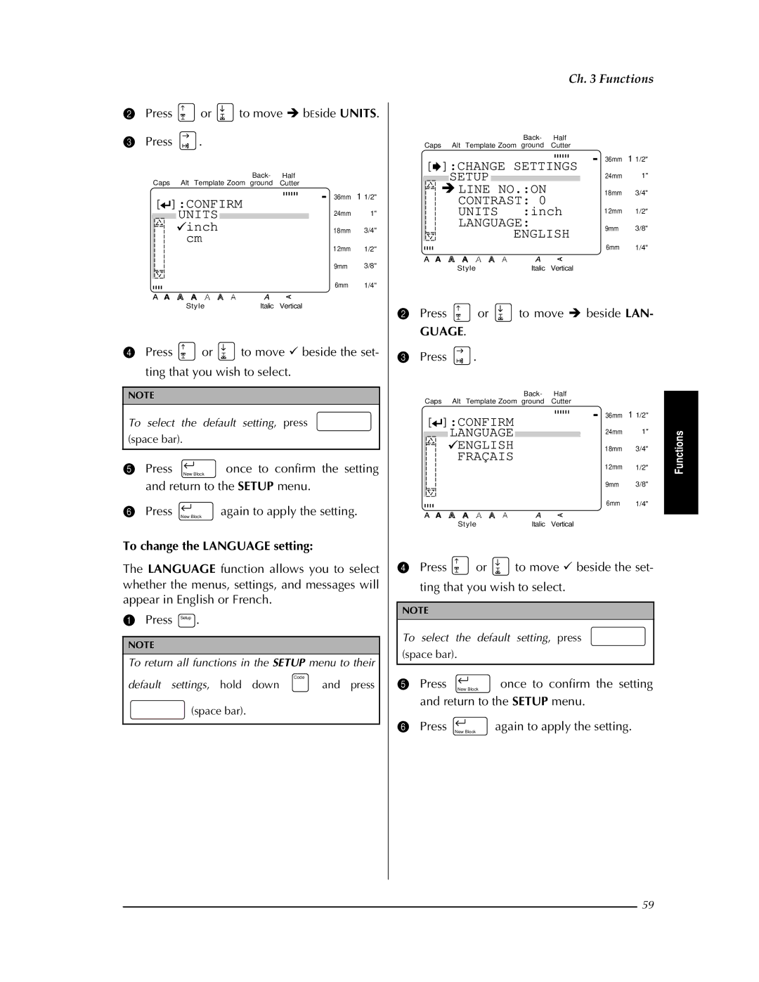 Brother PT-9400 Fraçais, Press or to move Î bEside Units, To change the Language setting, Press or to move Î beside LAN 