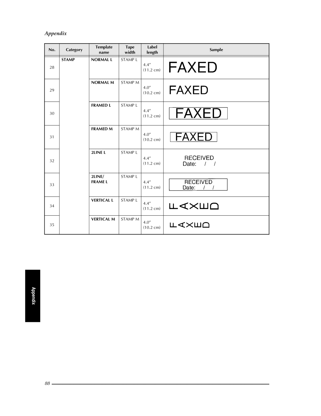 Brother PT-9400 manual Stamp Normal L 