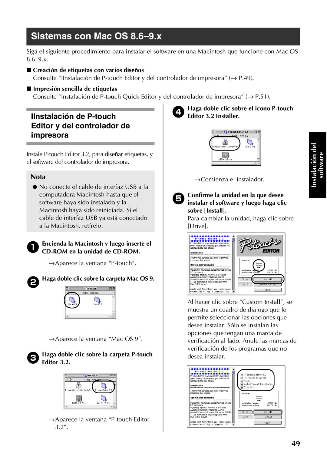 Brother PT-9500PC manual Sistemas con Mac OS, Creación de etiquetas con varios diseños, Impresión sencilla de etiquetas 