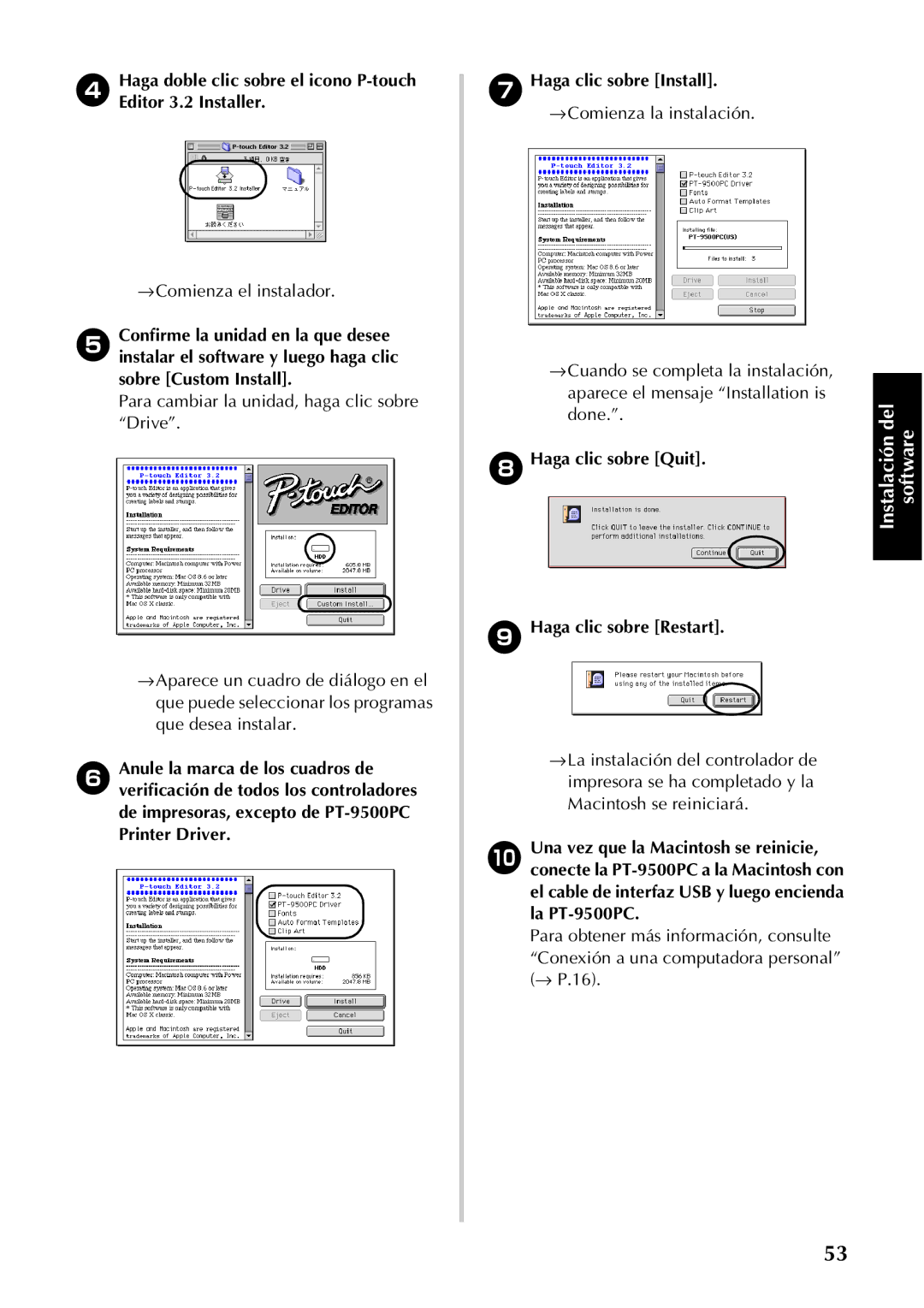 Brother PT-9500PC manual Haga doble clic sobre el icono P-touch Editor 3.2 Installer, Haga clic sobre Install 