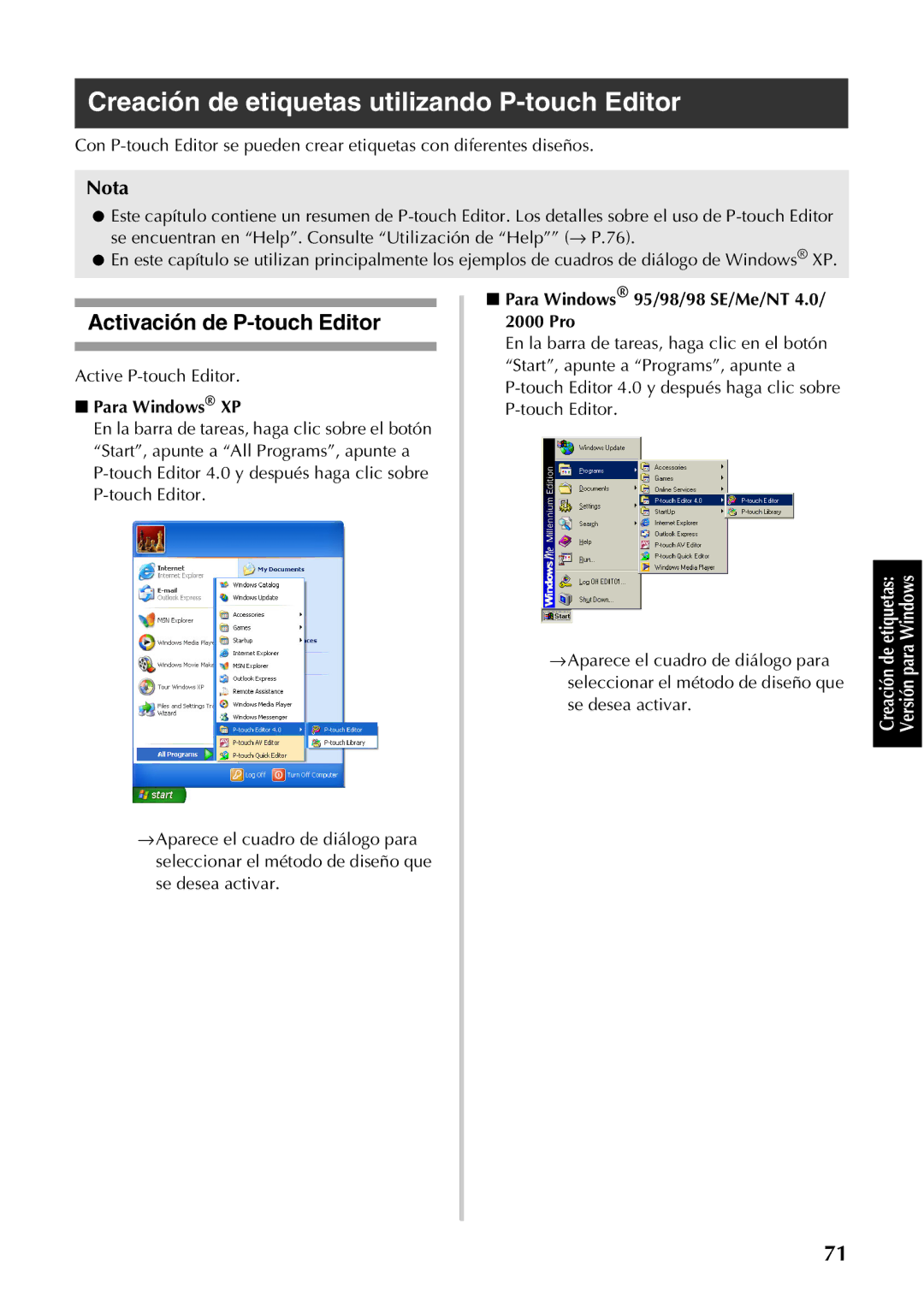 Brother PT-9500PC Creación de etiquetas utilizando P-touch Editor, Activación de P-touch Editor, Active P-touch Editor 