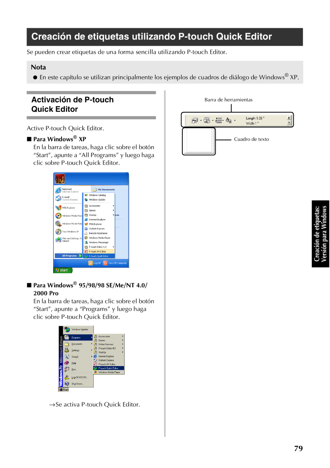 Brother PT-9500PC manual Creación de etiquetas utilizando P-touch Quick Editor, Activación de P-touch Quick Editor 