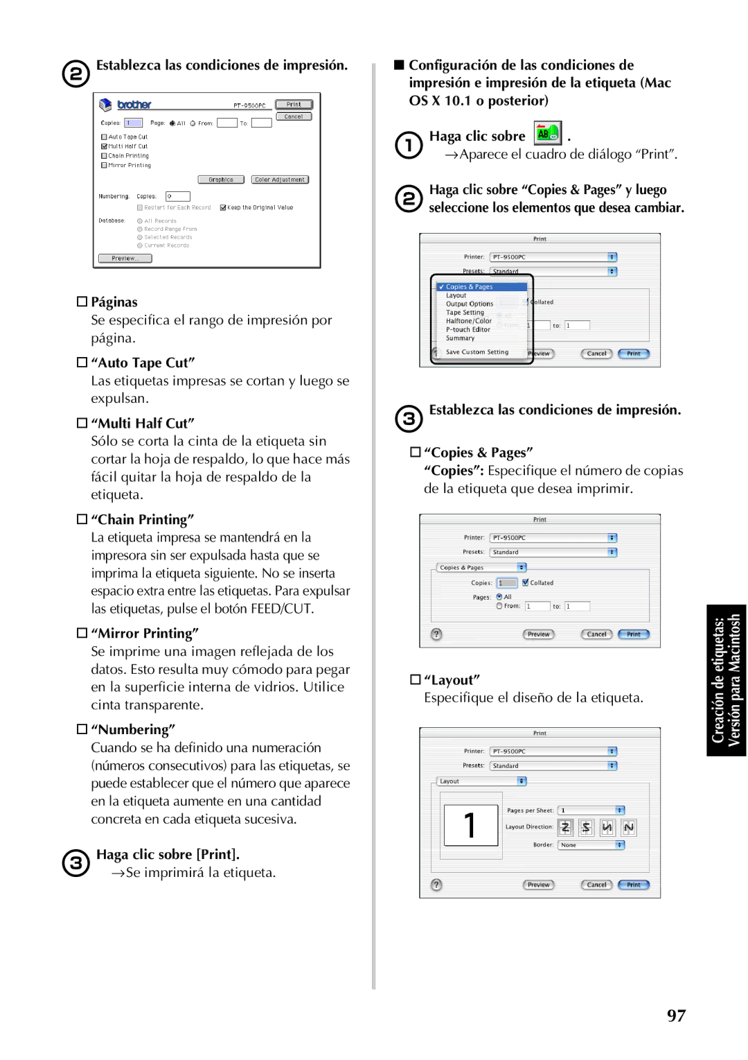 Brother PT-9500PC manual Páginas, Se especifica el rango de impresión por página, Copies & Pages 