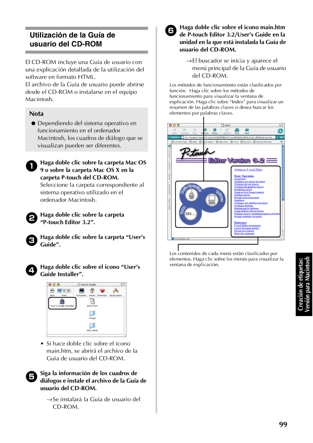 Brother PT-9500PC Utilización de la Guía de usuario del CD-ROM, Haga doble clic sobre el icono User’s Guide Installer 