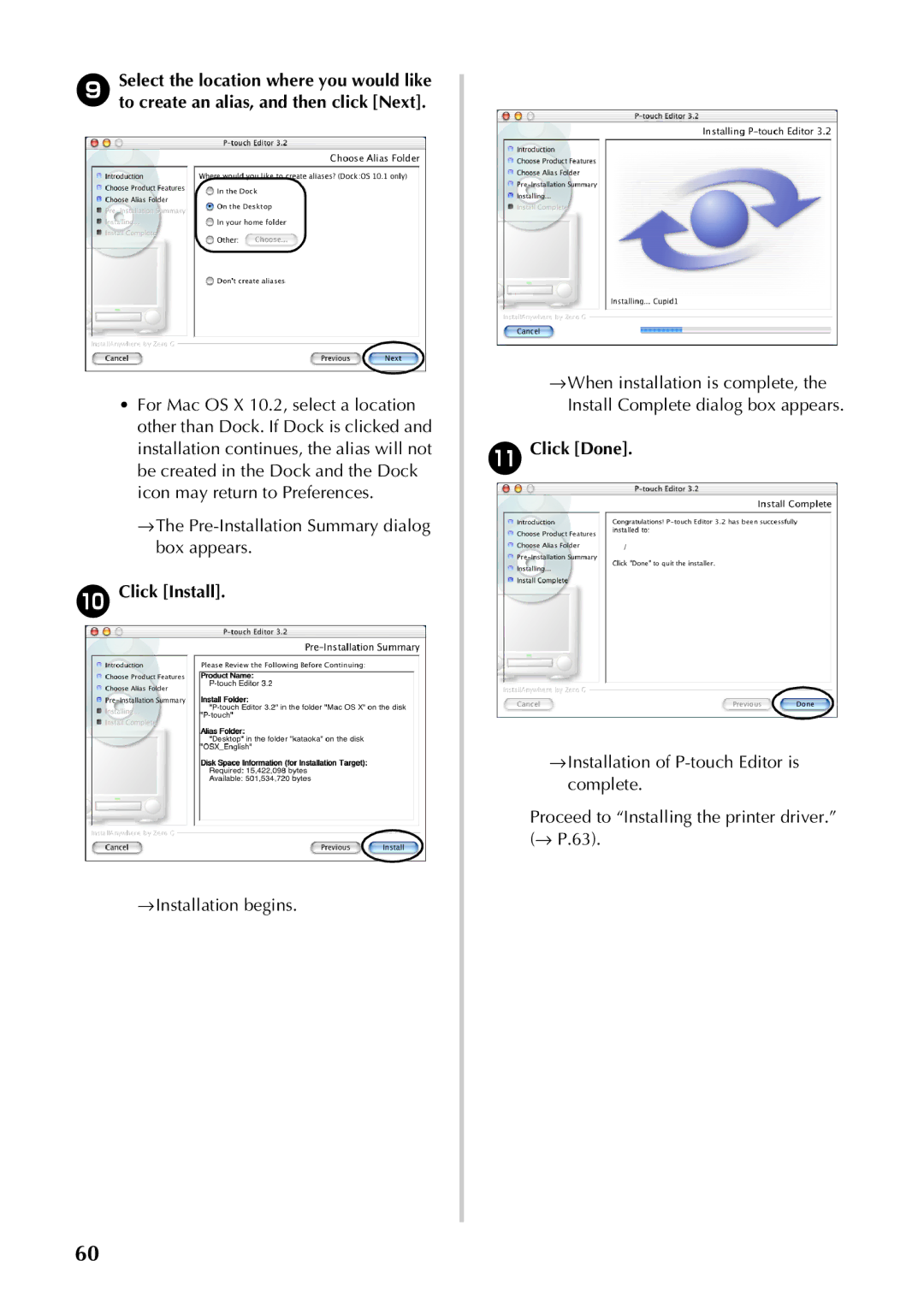 Brother PT-9500PC manual →The Pre-Installation Summary dialog box appears, Click Done 