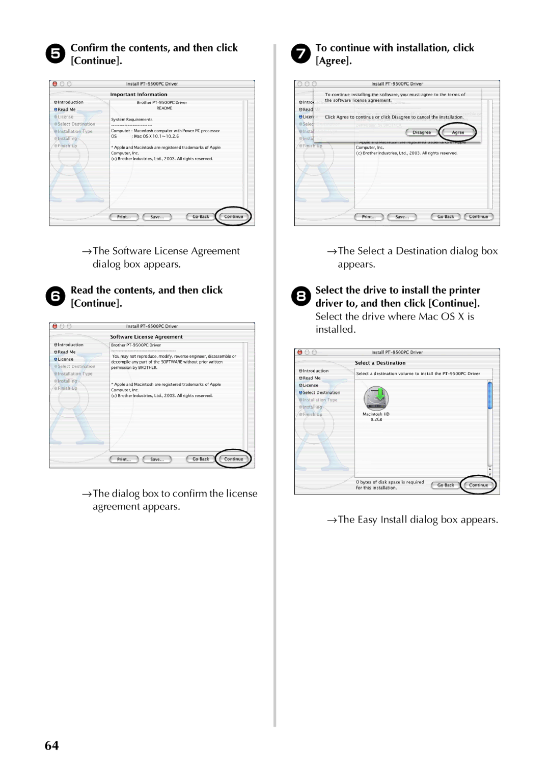 Brother PT-9500PC manual Confirm the contents, and then click Continue, Read the contents, and then click Continue 