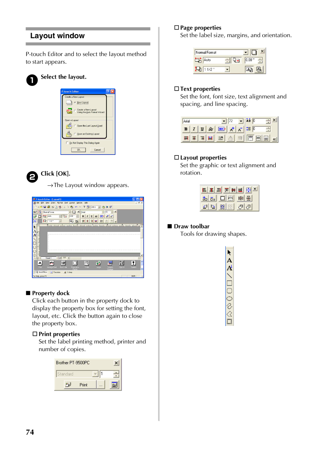 Brother PT-9500PC manual Layout window 