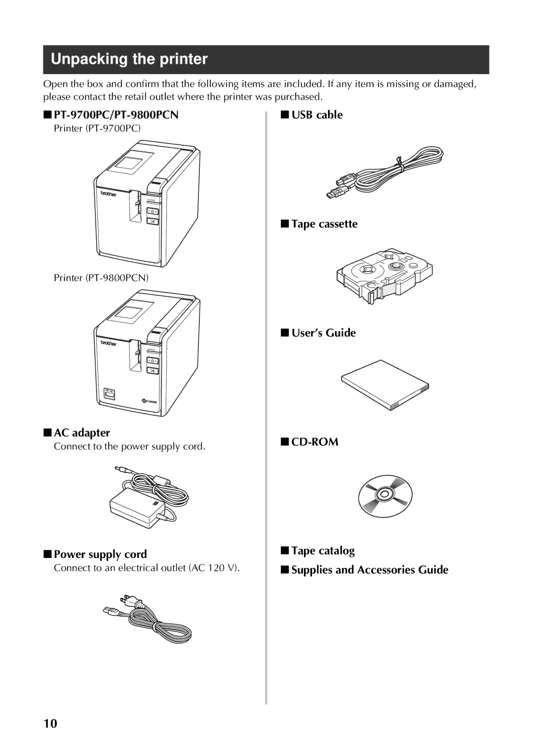 Brother PT-97OOPC manual Unpacking the printer 