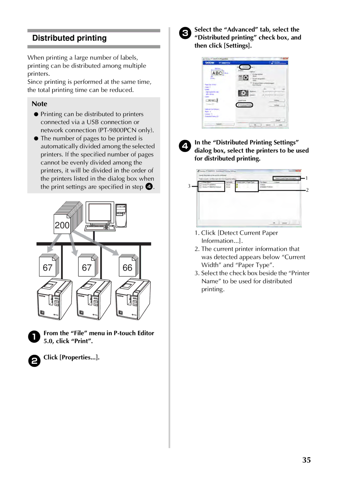 Brother PT-97OOPC manual 200, Distributed printing 