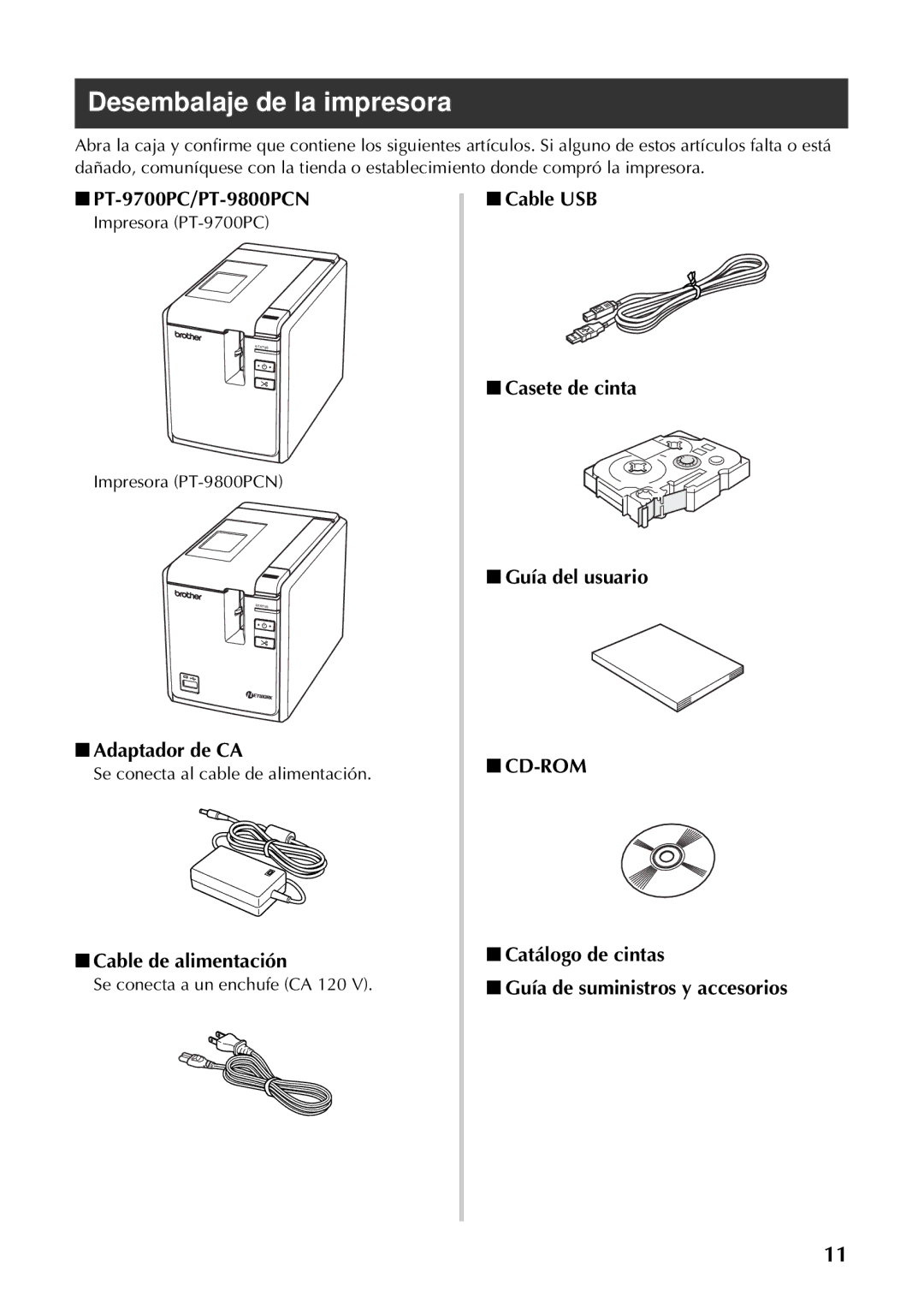 Brother PT-97OOPC manual Desembalaje de la impresora 