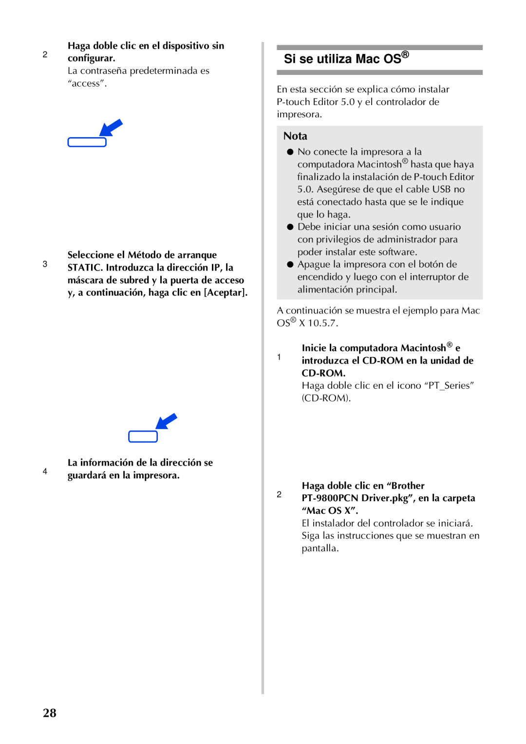 Brother PT-97OOPC manual Si se utiliza Mac OS, La información de la dirección se guardará en la impresora 