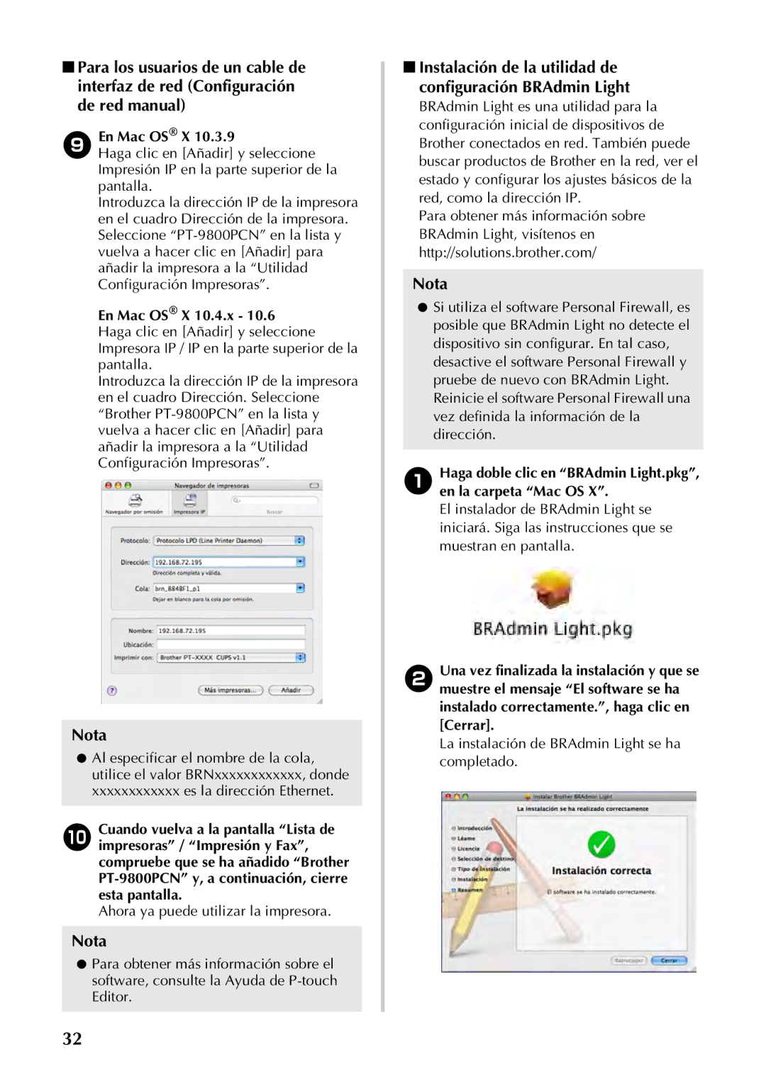 Brother PT-97OOPC manual La instalación de BRAdmin Light se ha completado 