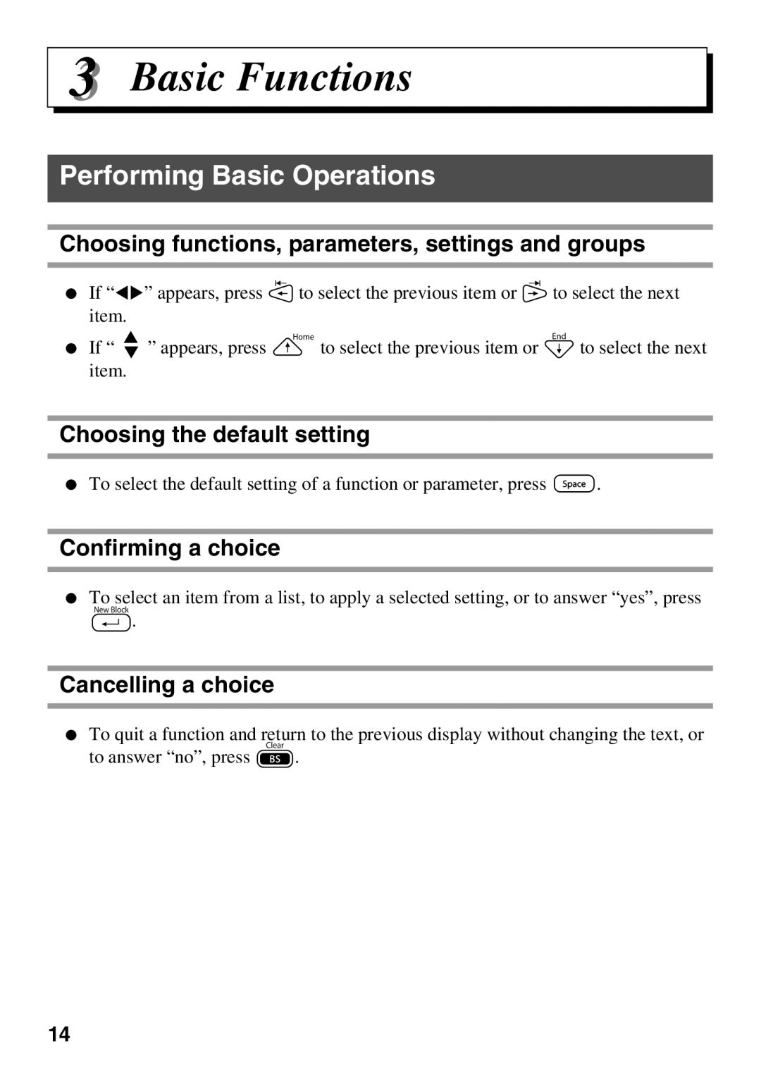 Brother PT Series manual Basic Functions, Performing Basic Operations 