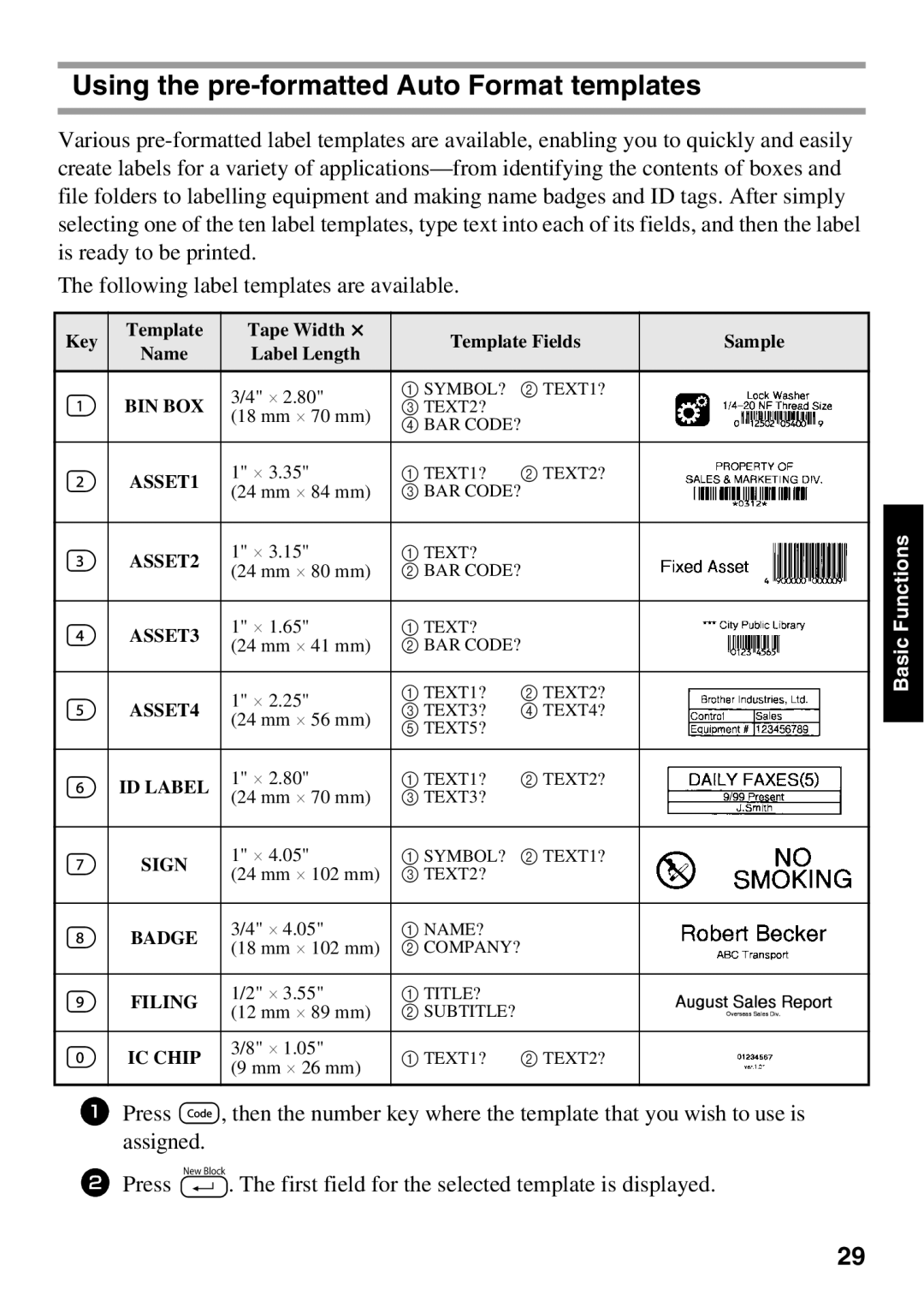 Brother PT Series manual Using the pre-formatted Auto Format templates 