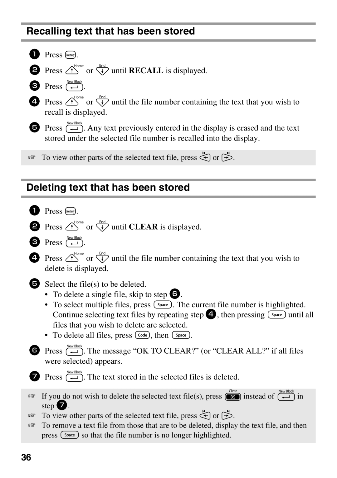 Brother PT Series manual Recalling text that has been stored, Deleting text that has been stored 