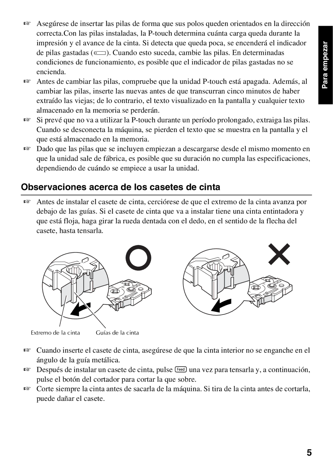 Brother PT Series manual Observaciones acerca de los casetes de cinta 