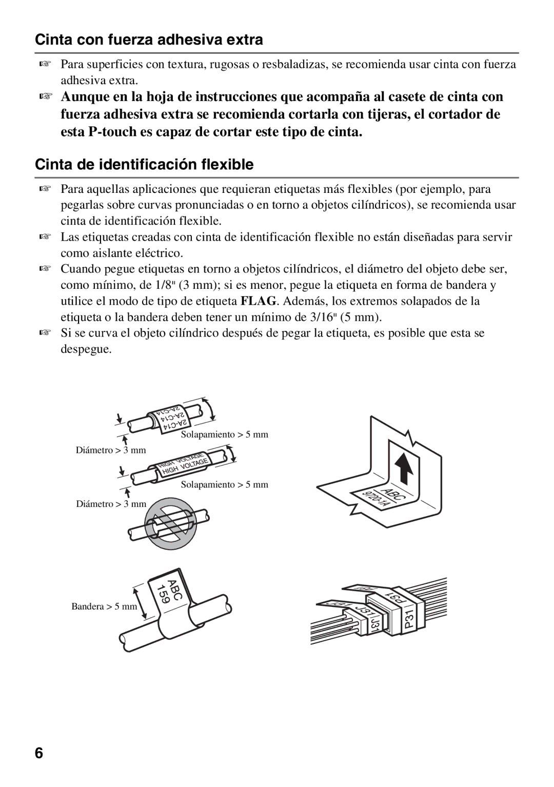 Brother PT Series manual Cinta con fuerza adhesiva extra, Cinta de identificación flexible 