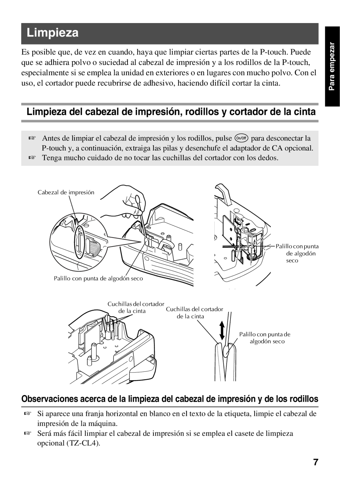 Brother PT Series manual Limpieza 