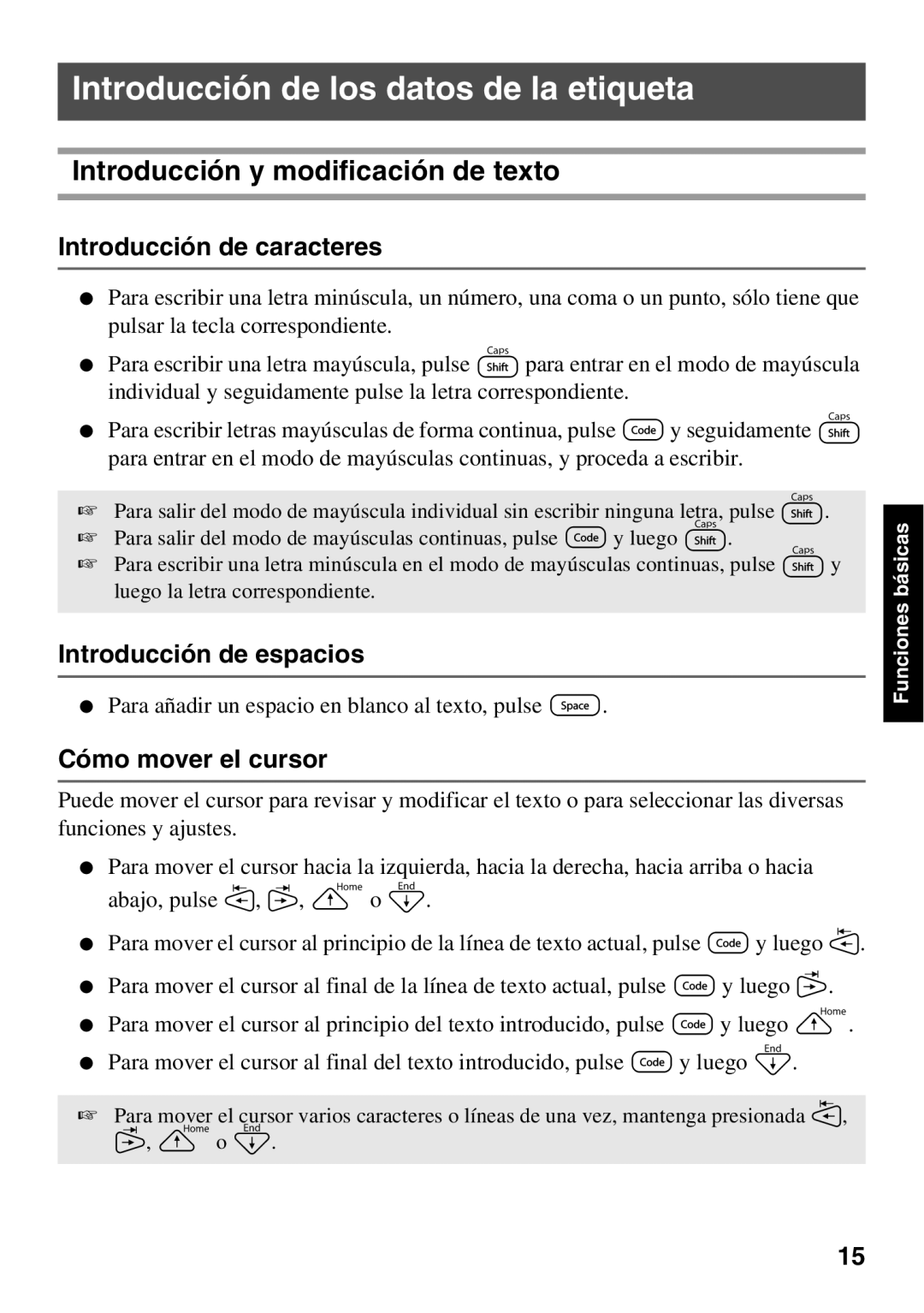 Brother PT Series Introducción de los datos de la etiqueta, Introducción y modificación de texto, Introducción de espacios 